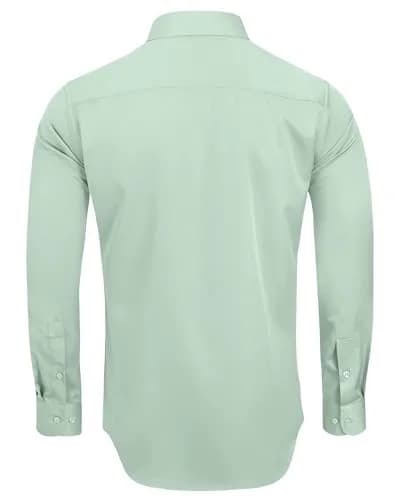 Alimens & Gentle Light Green Button Down Shirt Men's Regular Fit Long Sleeve, 95% Polyester 5% Spandex | Classic Elegance Meets Modern Chic thumbnail 2