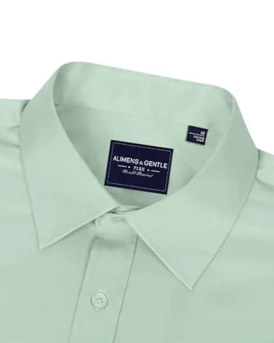 Alimens & Gentle Light Green Button Down Shirt Men's Regular Fit Long Sleeve, 95% Polyester 5% Spandex | Classic Elegance Meets Modern Chic thumbnail 3