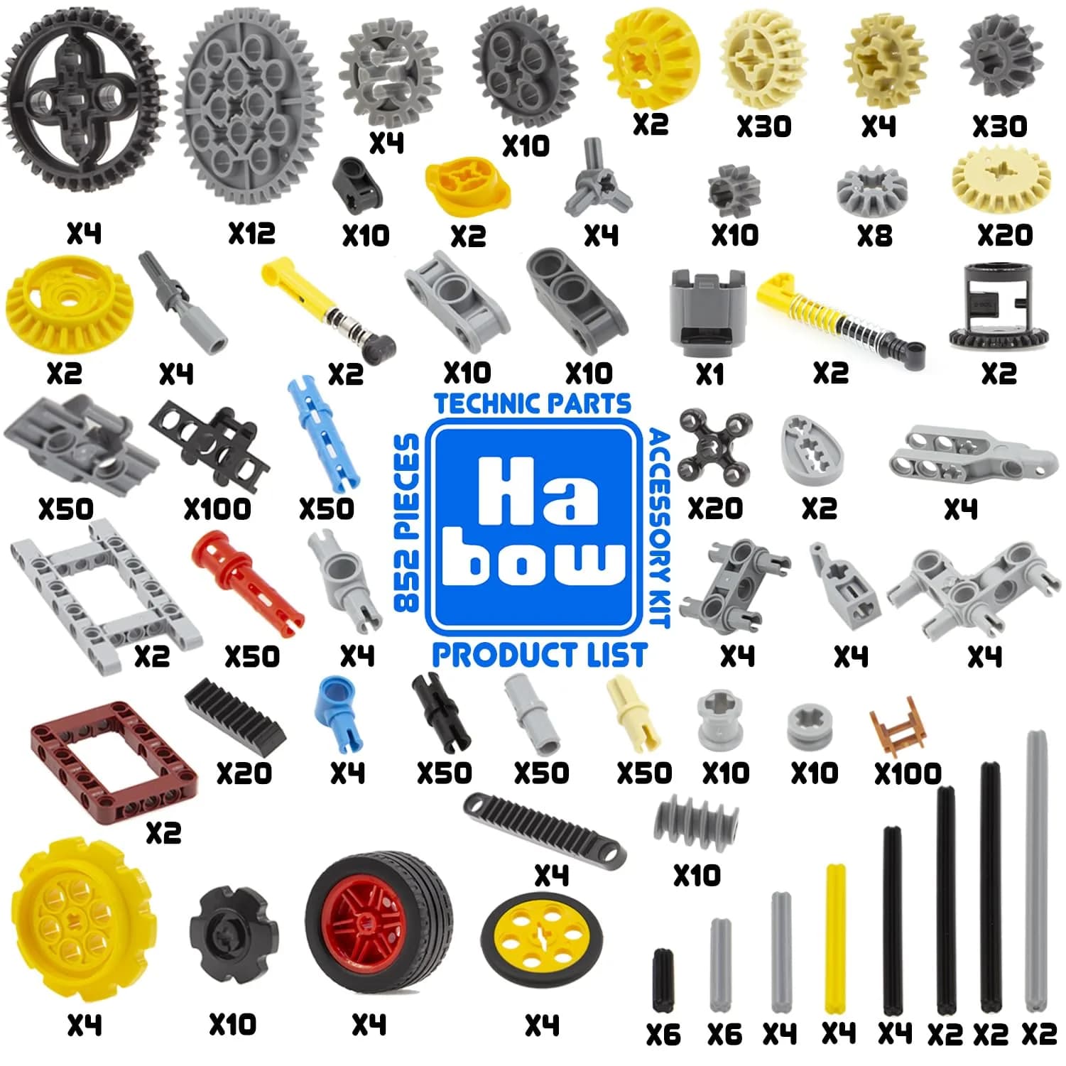 Habow 852pcs Technic Parts Kit with 57 Types of Gears, Axles, Pins & Connectors | STEM Building Toy for MOCs & Classrooms - view 5