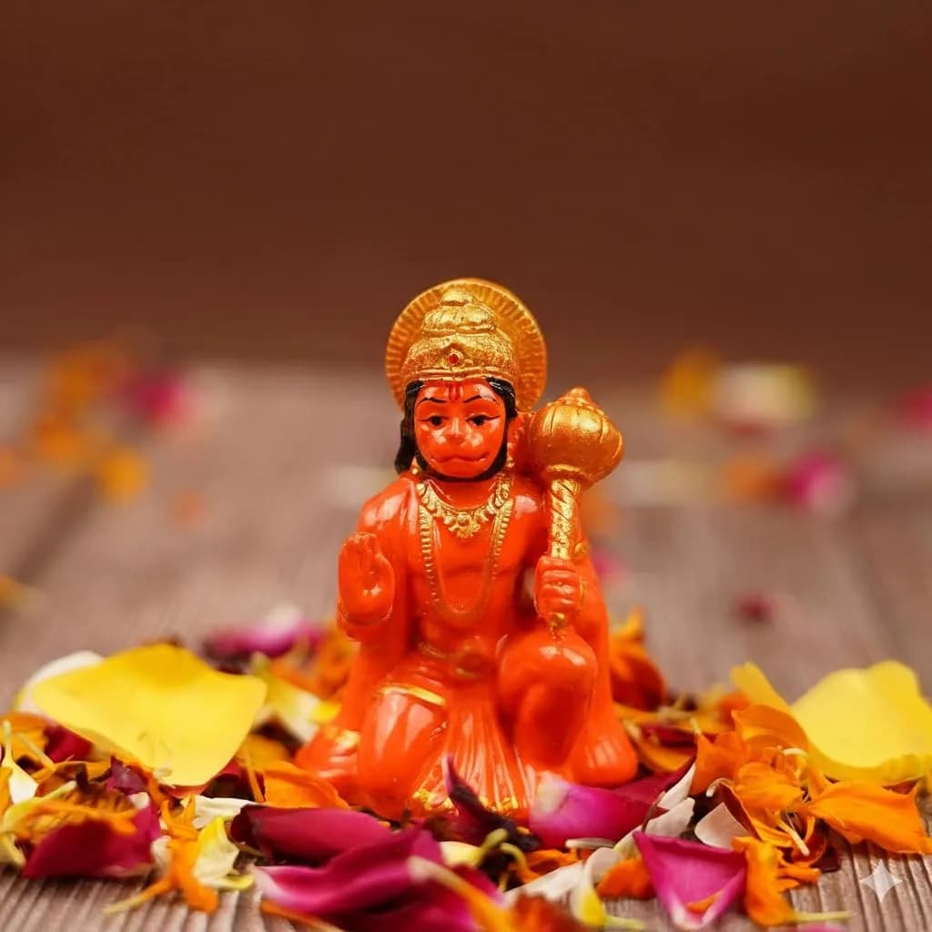 Servdharm Hanuman Idol for Car Dashboard Resin 3.1" | Hanuman Statue for Home Decor, Office Desk, Puja and Gifting — Orange