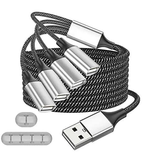 Fidioto USB Y Splitter 1 Male to 4 Female 1.2m (4ft) | Expands 1 USB-A Port to 4 for Data & Charging thumbnail 1