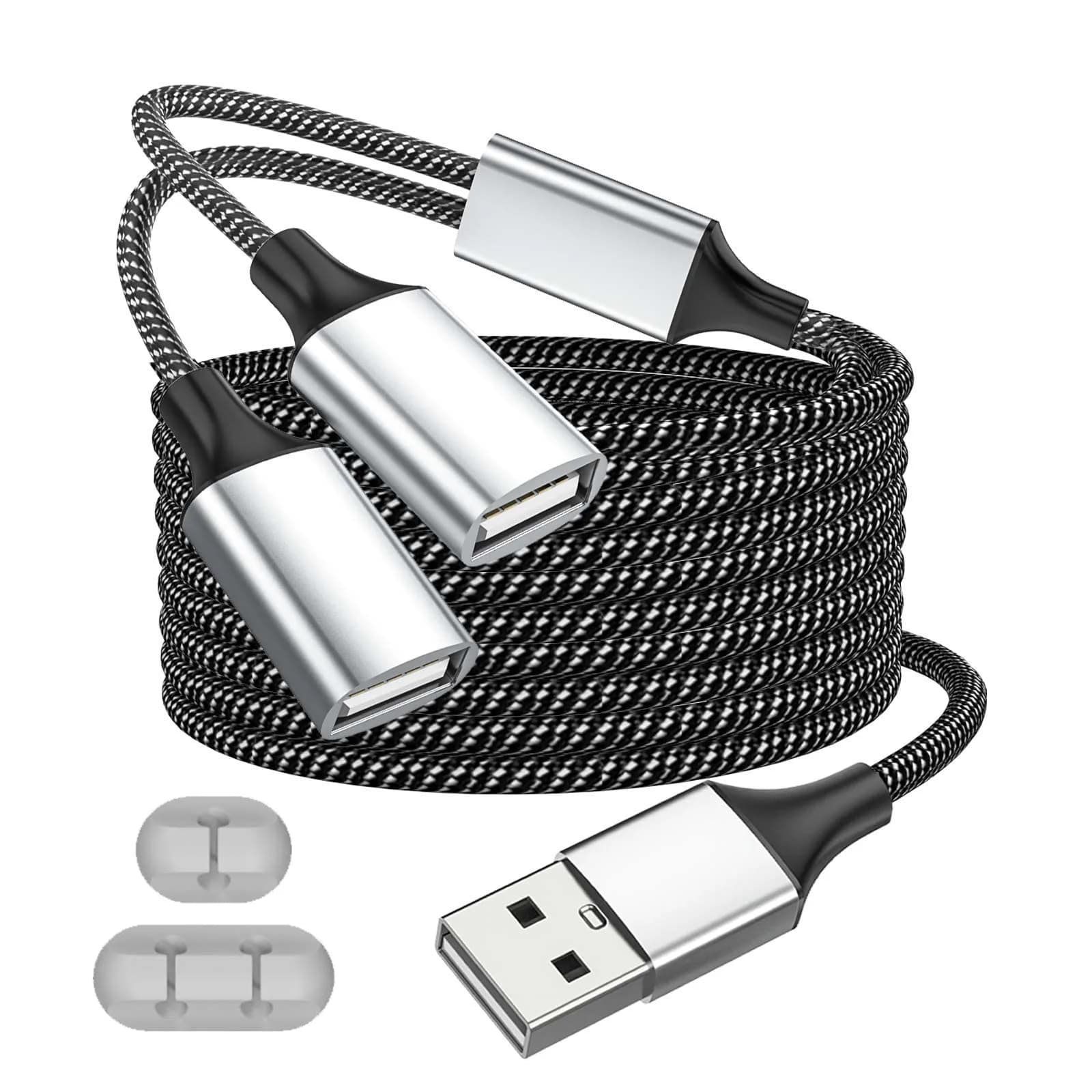 Fidioto USB Y Splitter 1 Male to 2 Female, 4ft (1.2m) - Expands 1 USB-A Port to 2 for Data & Charging - main product image