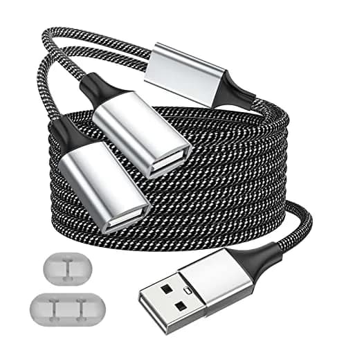 Fidioto USB Y Splitter 1 Male to 2 Female, 4ft (1.2m) - Expands 1 USB-A Port to 2 for Data & Charging thumbnail 1