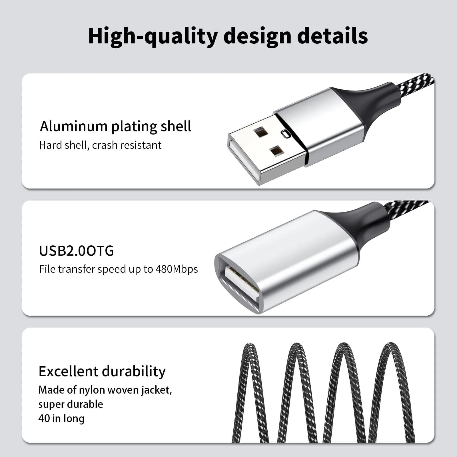 Fidioto USB Y Splitter 1 Male to 2 Female, 4ft (1.2m) - Expands 1 USB-A Port to 2 for Data & Charging - view 3