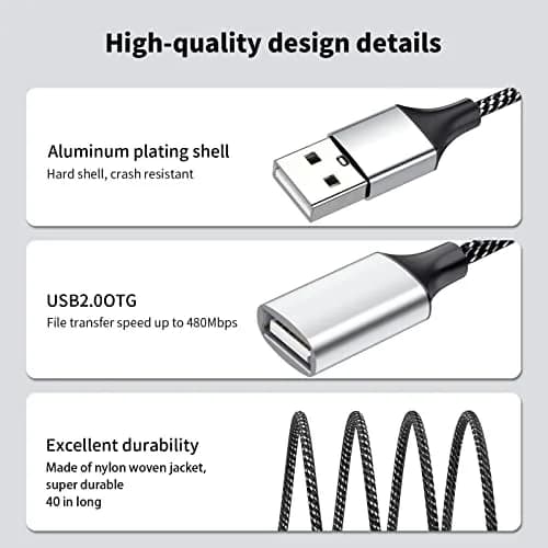 Fidioto USB Y Splitter 1 Male to 2 Female, 4ft (1.2m) - Expands 1 USB-A Port to 2 for Data & Charging thumbnail 3