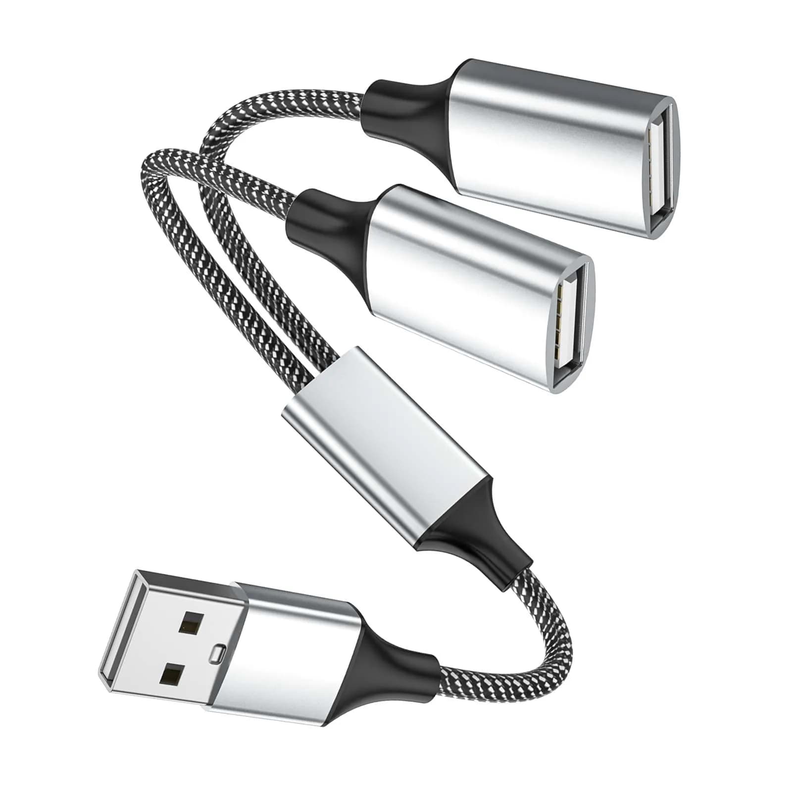 Fidioto USB Y Splitter 1 Male to 2 Female, 10-inch Cable | Expands 1 USB-A Port to 2 for Data & Charging - main product image