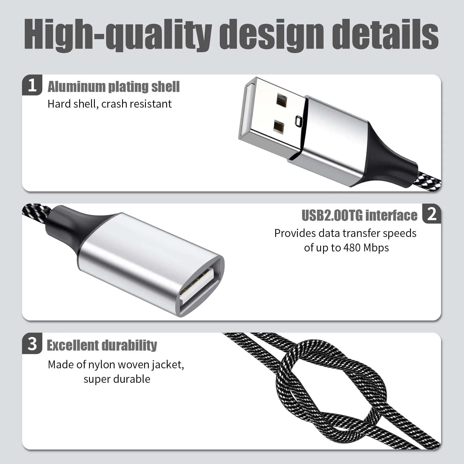 Fidioto USB Y Splitter 1 Male to 2 Female, 10-inch Cable | Expands 1 USB-A Port to 2 for Data & Charging - view 3