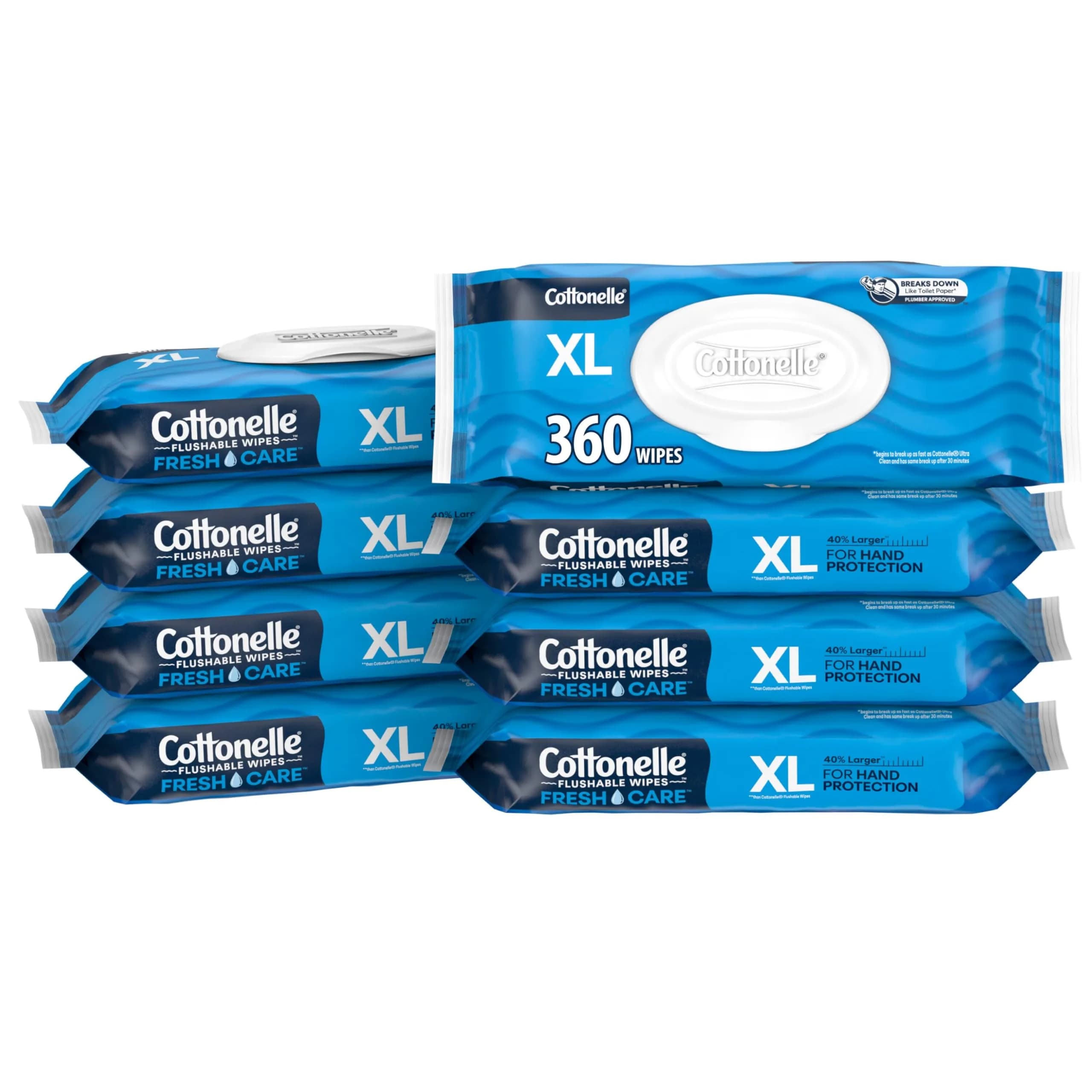 Cottonelle XL Flushable Wet Wipes, 360 Count (8 Packs, 45 Wipes per Pack) | Septic-Safe & Gentle for Complete Clean - main product image