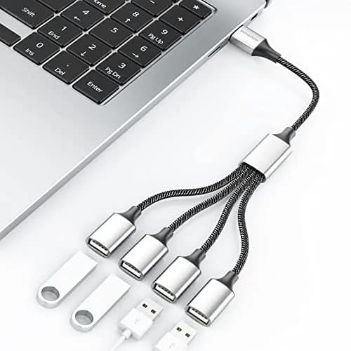 Fidioto 4USB Extension Cable, USB 1 Male to 4 Female, Data & Charging, Aluminum Shell, 10in (25cm) thumbnail 4