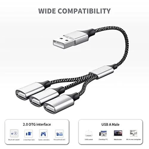 Fidioto USB Splitter Y Cable, 10in Dual USBA Ports, Data & Power Extender for Mac, Laptop, PC, Xbox Series X/S, PS4, PS5 thumbnail 4
