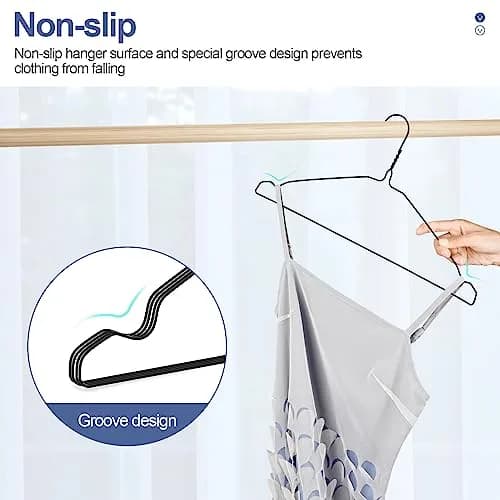 SPECILITE Metal Wire Clothes Hangers Bulk 50 Pack with Grooves, Black | Space Saving & Anti-slip thumbnail 4