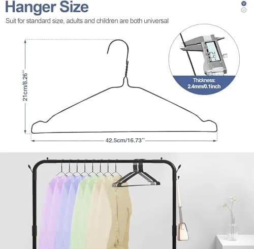 SPECILITE Metal Wire Clothes Hangers Bulk 50 Pack with Grooves, Black | Space Saving & Anti-slip thumbnail 5
