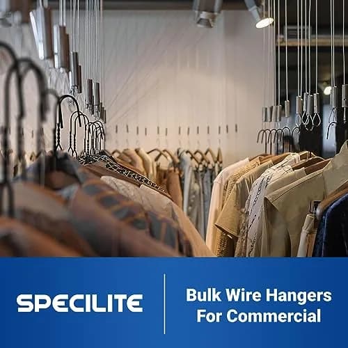 SPECILITE Metal Wire Clothes Hangers Bulk 50 Pack with Grooves, Black | Space Saving & Anti-slip thumbnail 8