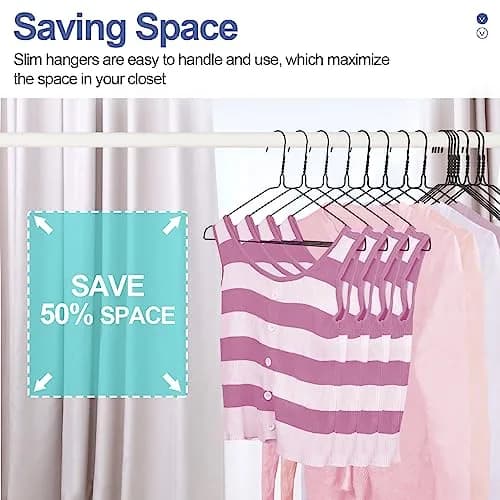 SPECILITE Metal Wire Clothes Hangers Bulk 50 Pack with Grooves, Black | Space Saving & Anti-slip thumbnail 2