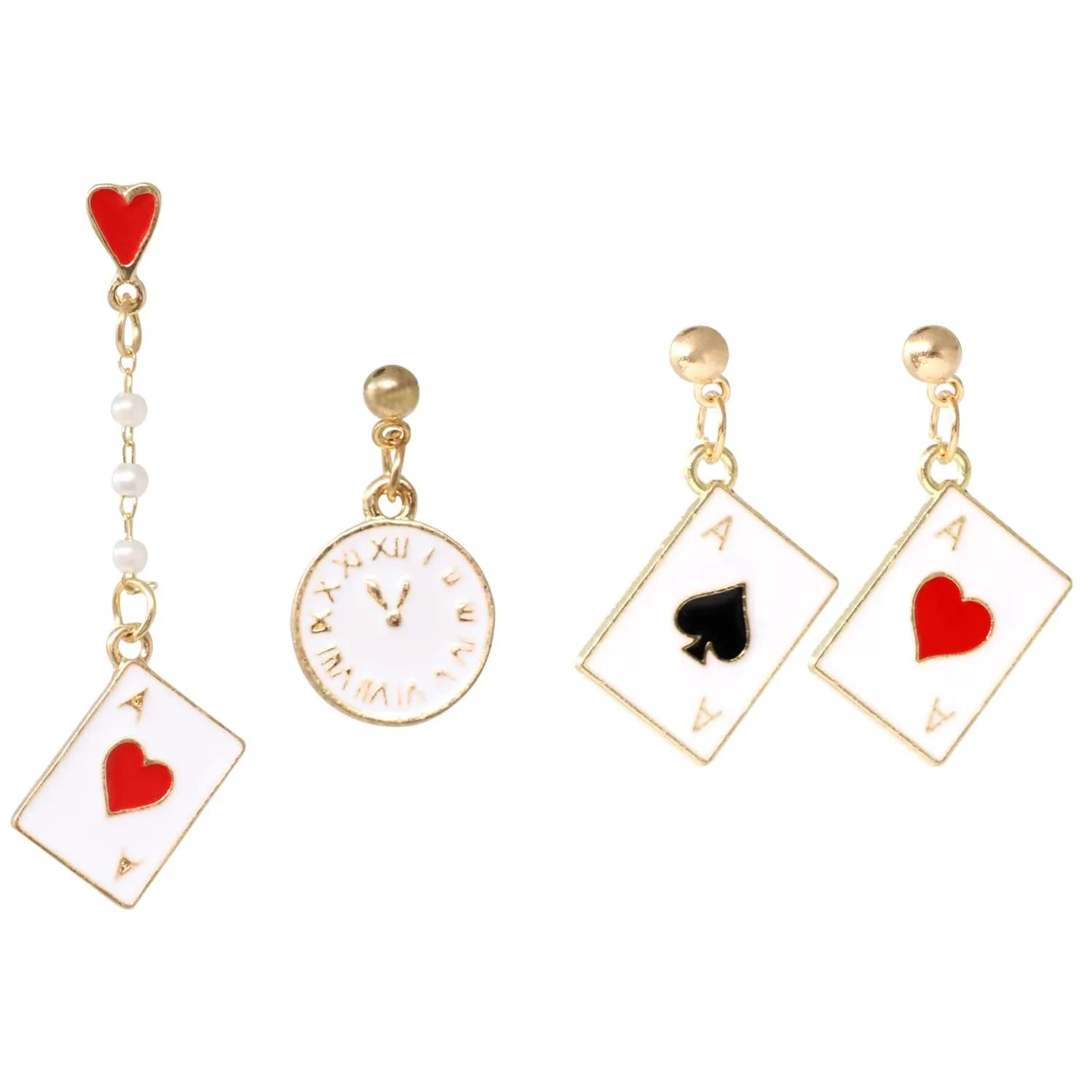 Honbay Enamel Alloy Poker Card Dangle Drop Earrings - Casual Hearts & Spades, 2.17in | Unique asymmetrical casino jewelry