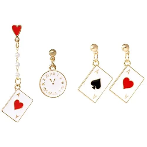Honbay Enamel Alloy Poker Card Dangle Drop Earrings - Casual Hearts & Spades, 2.17in | Unique asymmetrical casino jewelry thumbnail 1