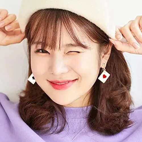 Honbay Enamel Alloy Poker Card Dangle Drop Earrings - Casual Hearts & Spades, 2.17in | Unique asymmetrical casino jewelry thumbnail 5