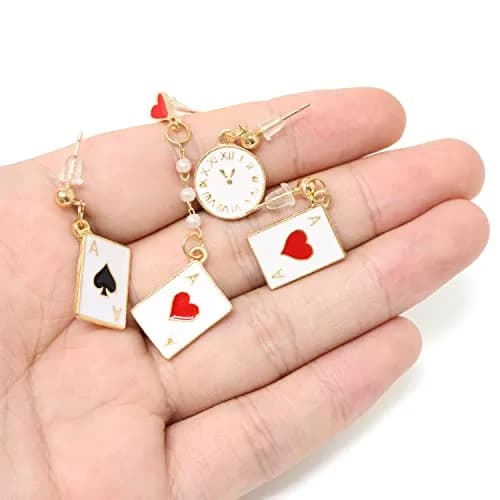 Honbay Enamel Alloy Poker Card Dangle Drop Earrings - Casual Hearts & Spades, 2.17in | Unique asymmetrical casino jewelry thumbnail 7
