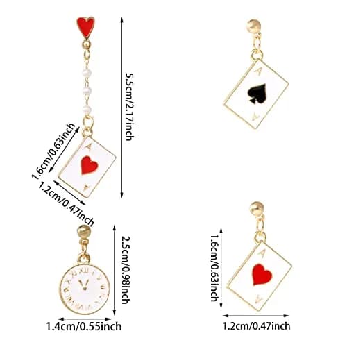 Honbay Enamel Alloy Poker Card Dangle Drop Earrings - Casual Hearts & Spades, 2.17in | Unique asymmetrical casino jewelry thumbnail 2
