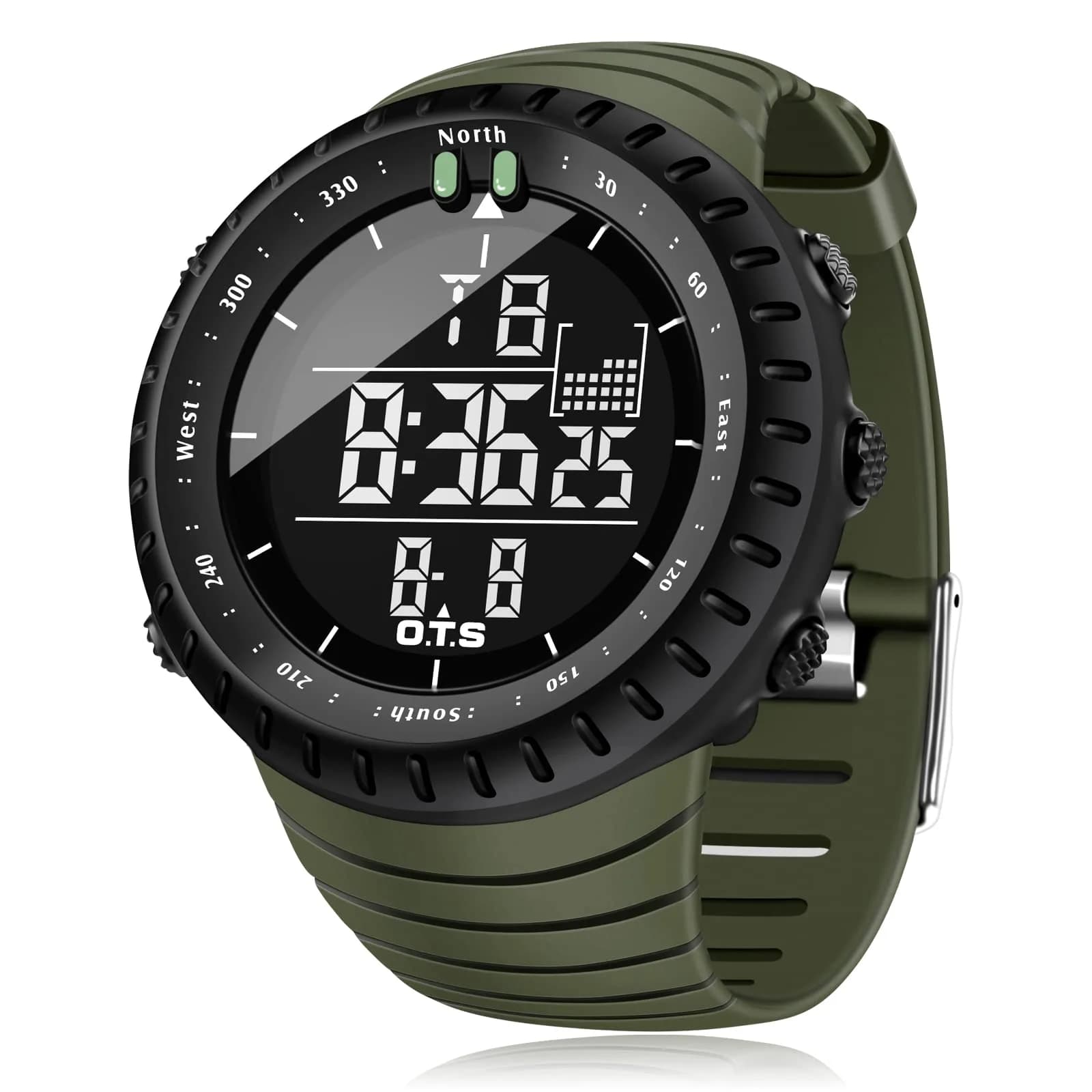 PALADA Digital Sports Watch Waterproof Tactical Watch 50mm Case, Green — Army Green