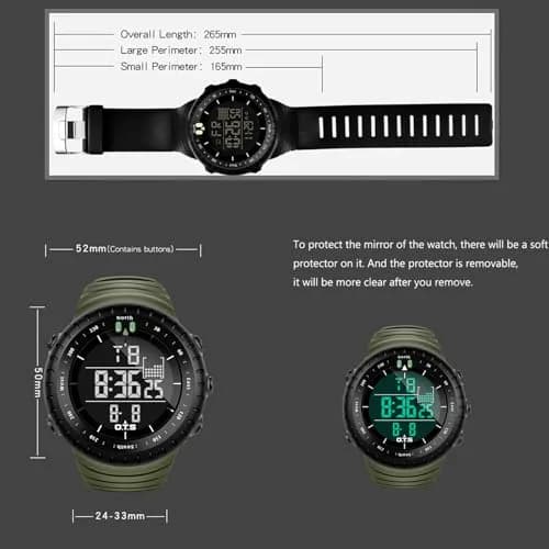 PALADA Digital Sports Watch Waterproof Tactical Watch 50mm Case, Green thumbnail 8