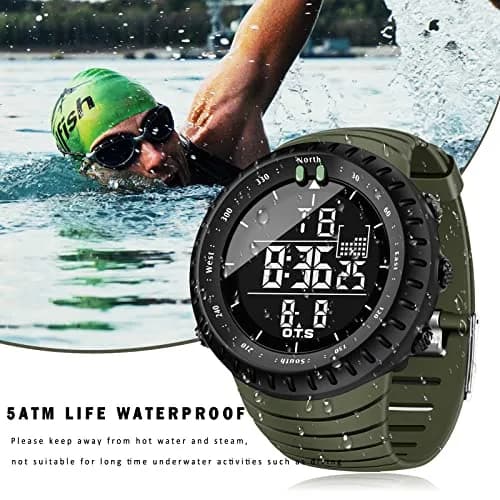 PALADA Digital Sports Watch Waterproof Tactical Watch 50mm Case, Green thumbnail 2