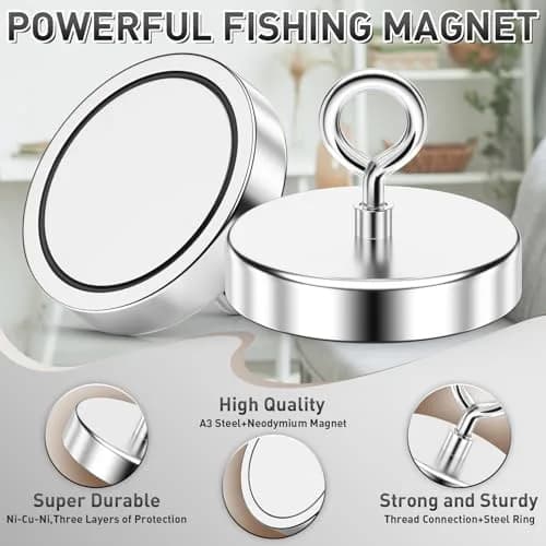 FINDMAG 1600 LBS Heavy Duty Neodymium Fishing Magnet 120mm (4.72 Inch) with Eyebolt | Industrial Strength Metal Retrieval thumbnail 2
