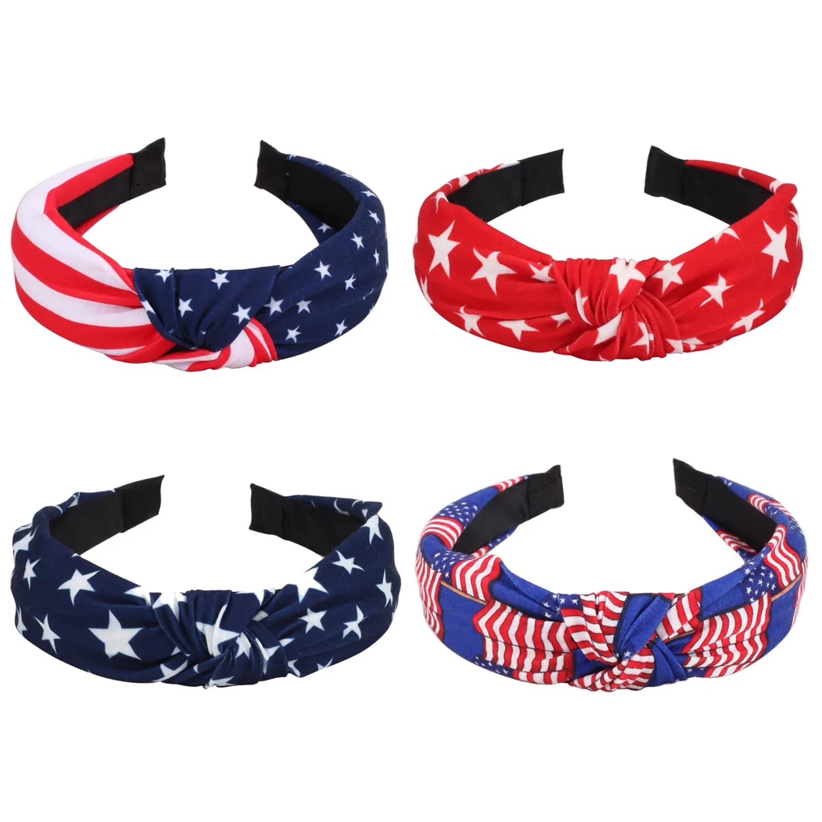 Ardorchid USA Flag Headbands 4 Pack | Patriotic Red White Blue Hair Accessories — 4th of july headband-A-1pc