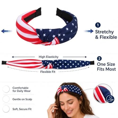 Ardorchid USA Flag Headbands 4 Pack | Patriotic Red White Blue Hair Accessories thumbnail 4