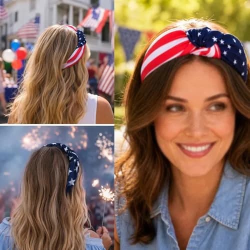 Ardorchid USA Flag Headbands 4 Pack | Patriotic Red White Blue Hair Accessories thumbnail 3