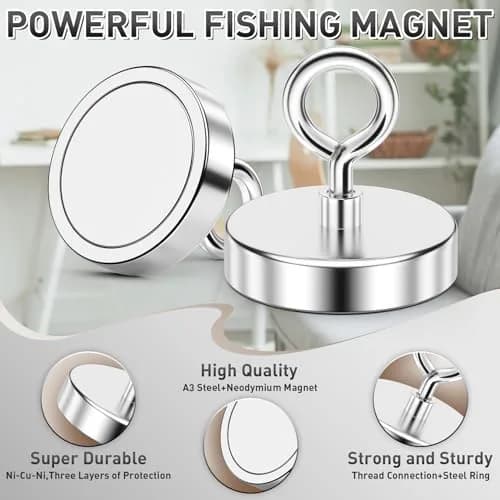 FINDMAG 750 LBS Heavy Duty Fishing Magnet 20.3 cm (7.5 cm Diameter) | Strong Neodymium Magnet for Metal Retrieval thumbnail 2