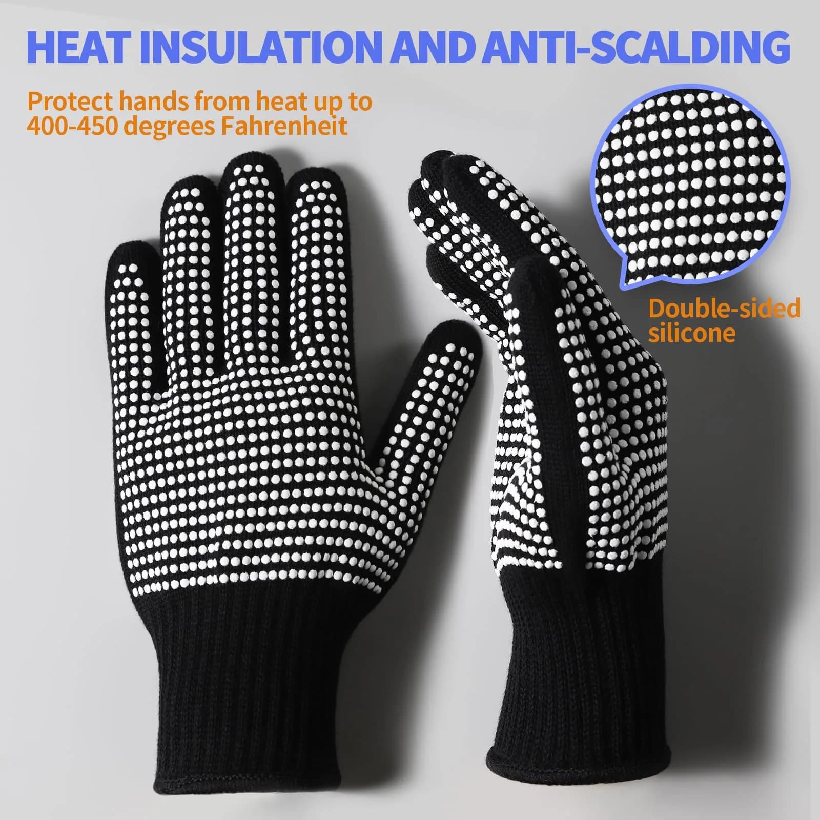 Teenitor White Heat Resistant Gloves with Silicone Bumps, 2 Pcs (22cm / 8.66 inch) | Protects Up to 482°F - view 2