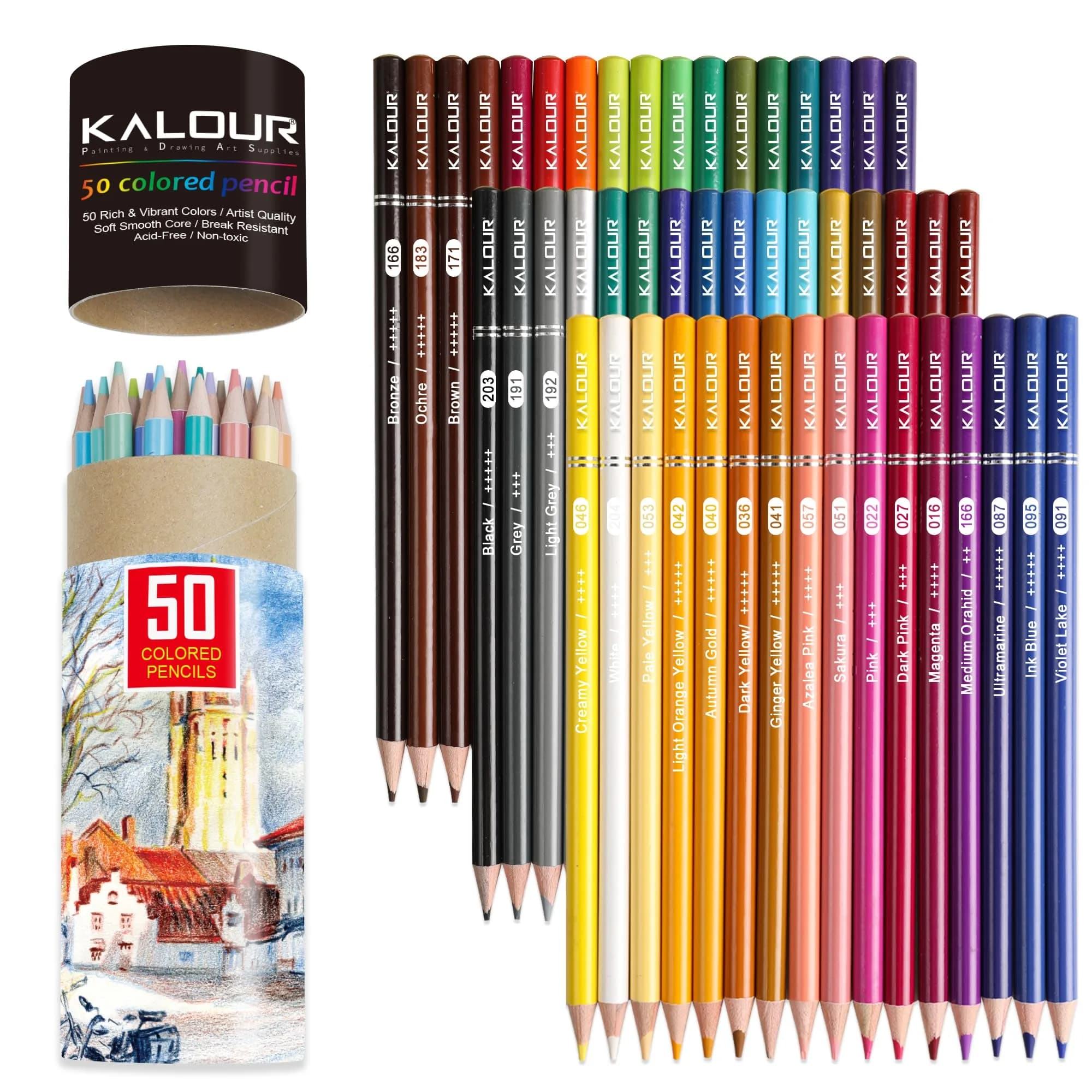 KALOUR Premium Colored Pencils Set of 50 Colors | Soft Core, Blendable, Vibrant Pigment