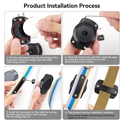 CITYWAY IPX8 Waterproof Dog Collar Holder for Airtag, Metal Back Plate - 4 Pack Black | Secure Pet Tracker Mount thumbnail 5