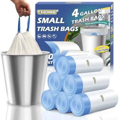 T.FORING Small Trash Bags 4 Gallon Drawstring, 120 Count | Unscented, Leakproof HDPE Bags thumbnail 1