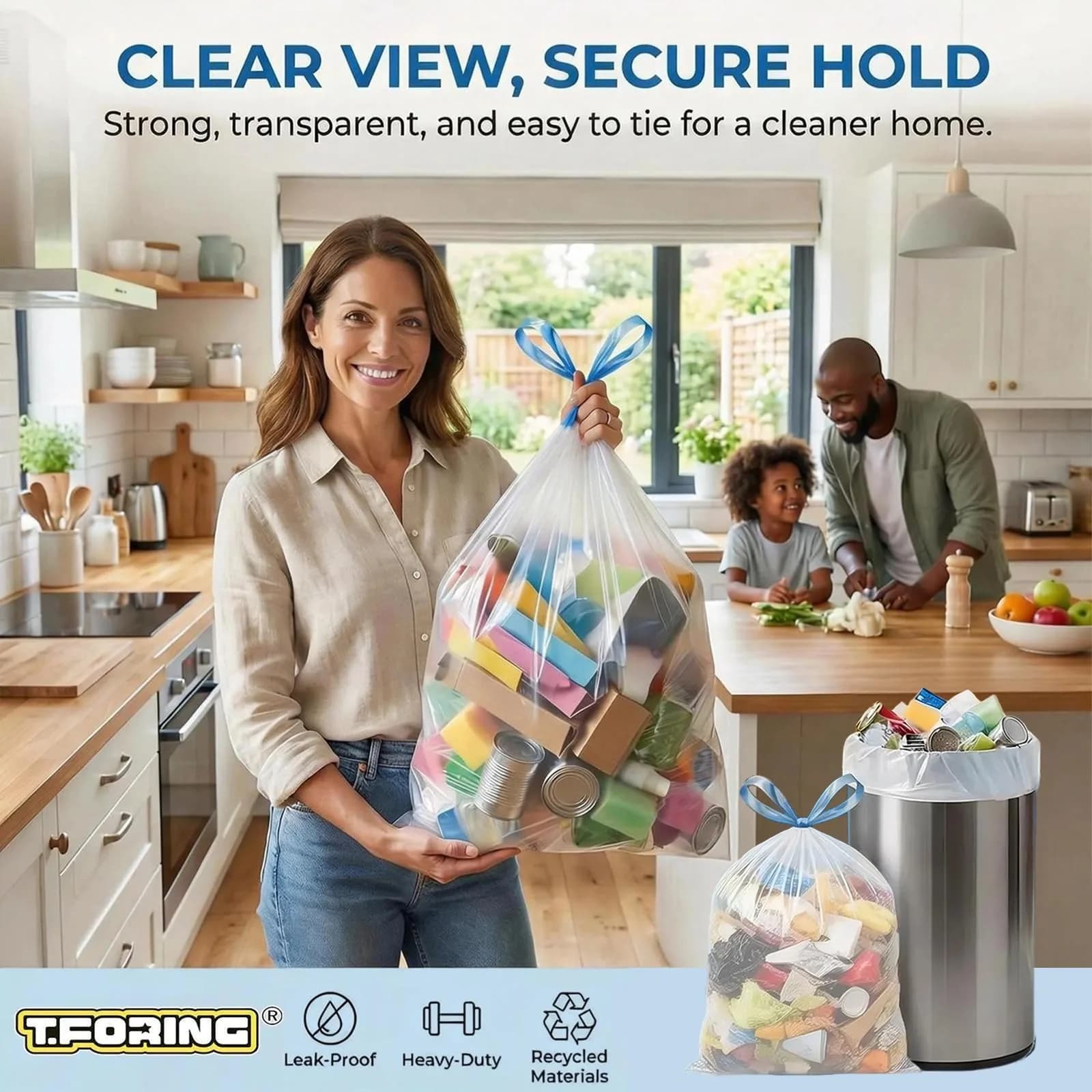 T.FORING 8 Gallon Drawstring Trash Bags, 100 Count (1.2 Mil Thick) | Unscented, Leak-Proof, USA Import - view 7