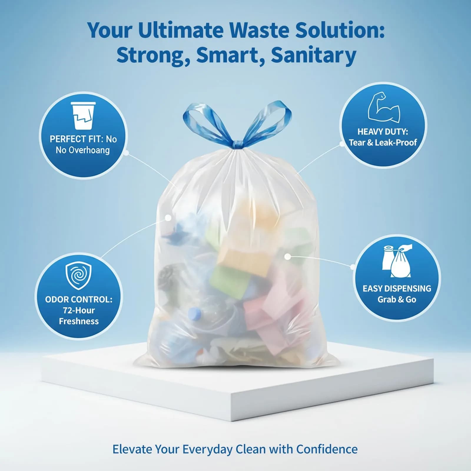 T.FORING 8 Gallon Drawstring Trash Bags, 100 Count (1.2 Mil Thick) | Unscented, Leak-Proof, USA Import - view 4