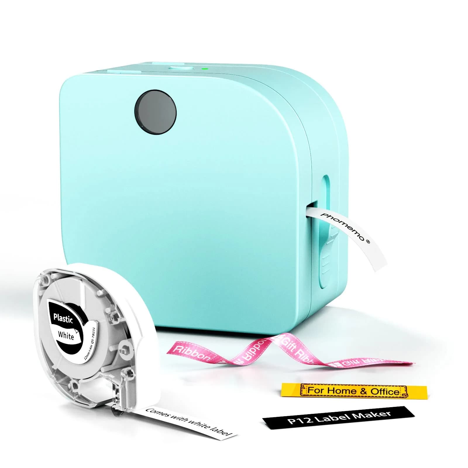 Phomemo P12 Bluetooth Label Maker Machine with Tape, 203dpi Resolution, Portable, Green | Label Manufacturer for Home, Office, School — Green