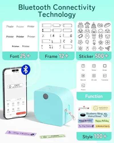 Phomemo P12 Bluetooth Label Maker Machine with Tape, 203dpi Resolution, Portable, Green | Label Manufacturer for Home, Office, School thumbnail 9