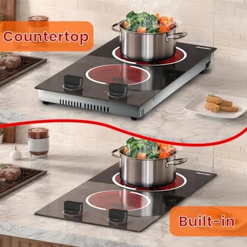 Jessier 2 Burner Electric Cooktop 220V Compatible 3000W | Tempered Glass Countertop or Built-in thumbnail 5