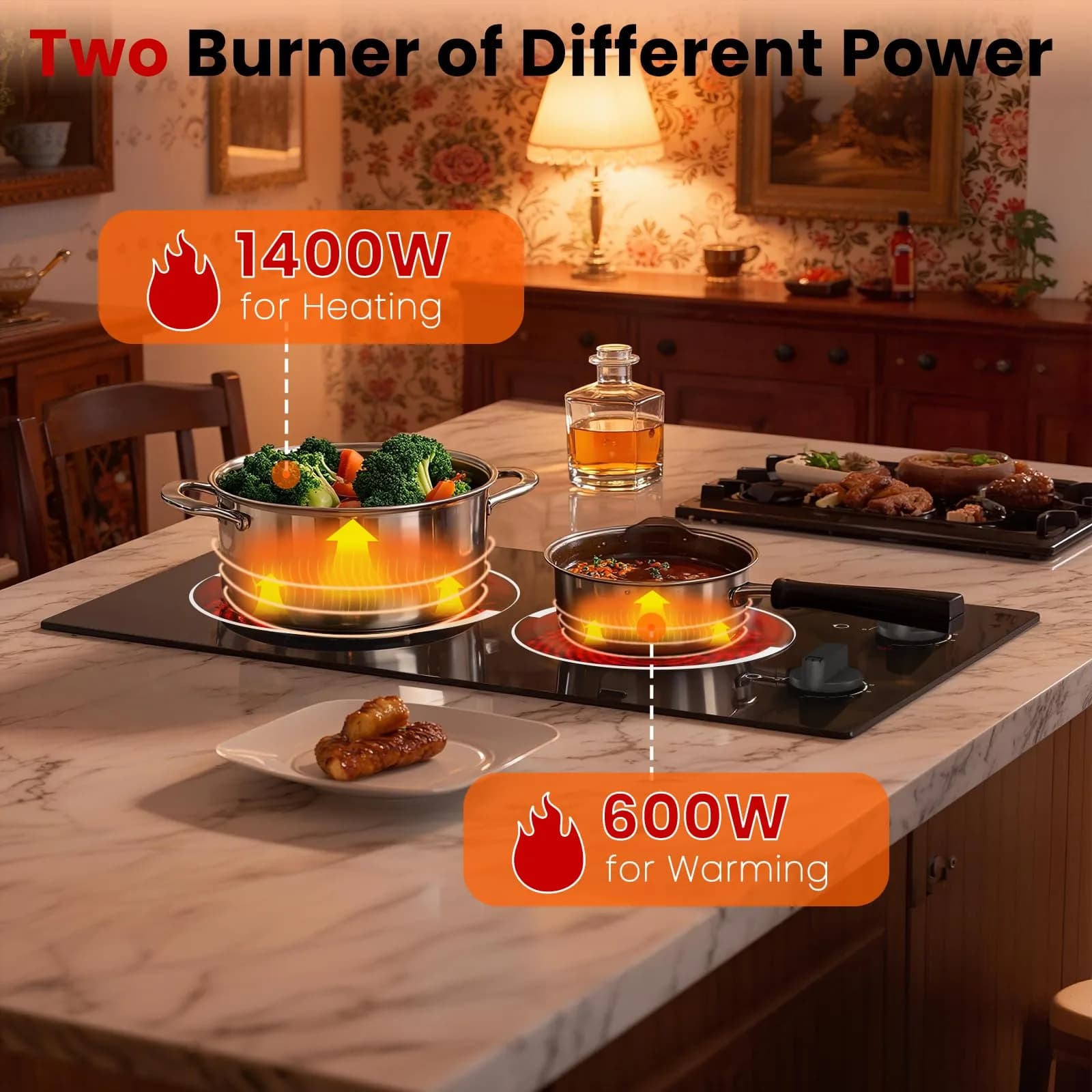 Jessier 2 Burner Electric Cooktop 220V Compatible 3000W | Tempered Glass Countertop or Built-in - view 6