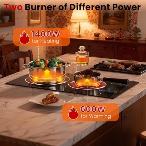 Jessier 2 Burner Electric Cooktop 220V Compatible 3000W | Tempered Glass Countertop or Built-in thumbnail 6