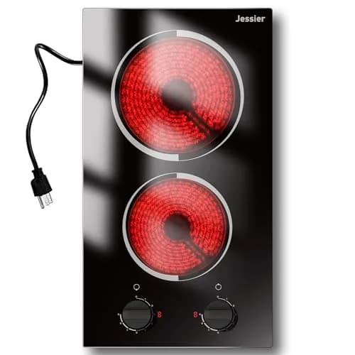 Jessier 2 Burner Electric Cooktop 220V Compatible 3000W | Tempered Glass Countertop or Built-in thumbnail 1