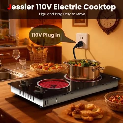 Jessier 2 Burner Electric Cooktop 220V Compatible 3000W | Tempered Glass Countertop or Built-in thumbnail 7
