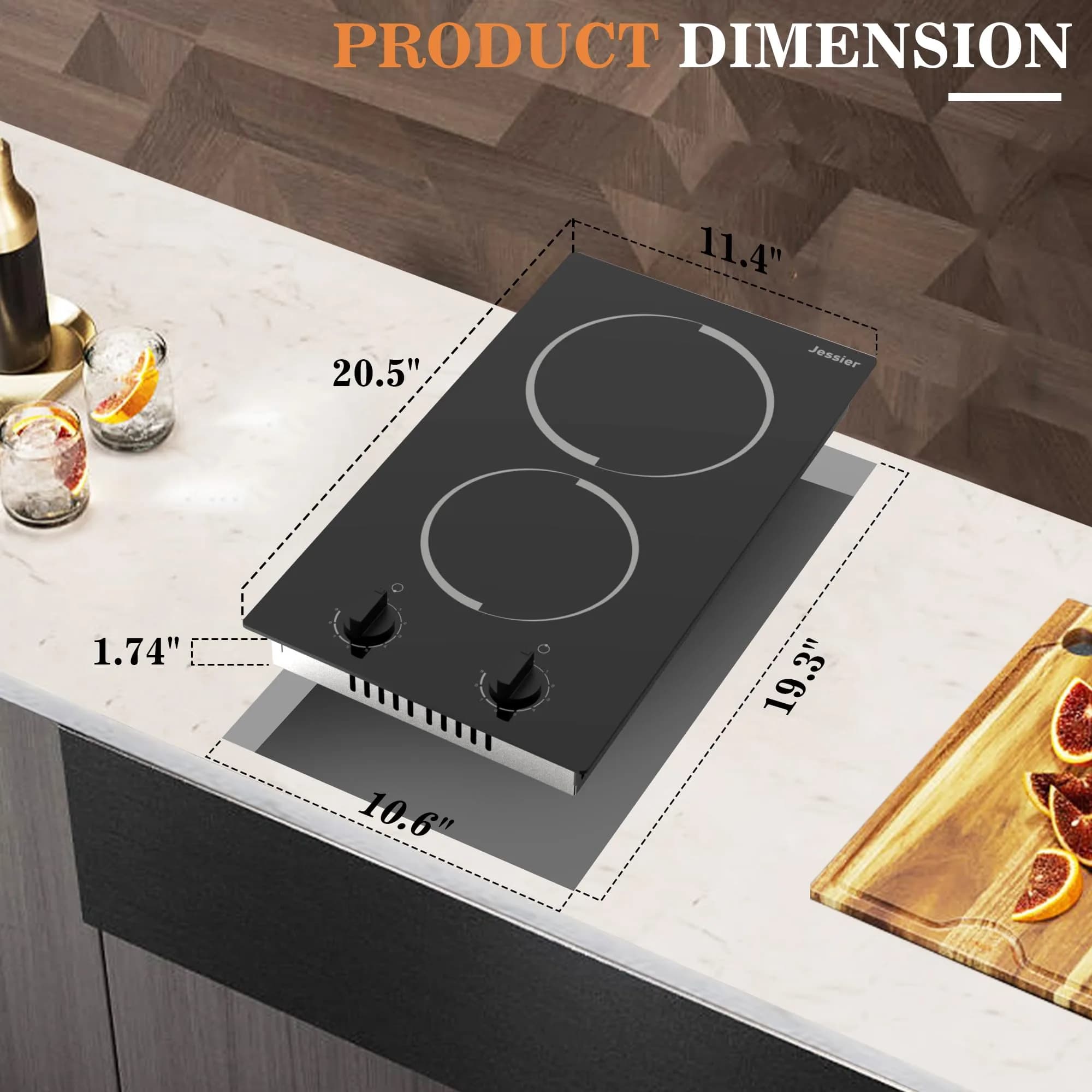 Jessier 2 Burner Electric Cooktop 220V Compatible 3000W | Tempered Glass Countertop or Built-in - view 8