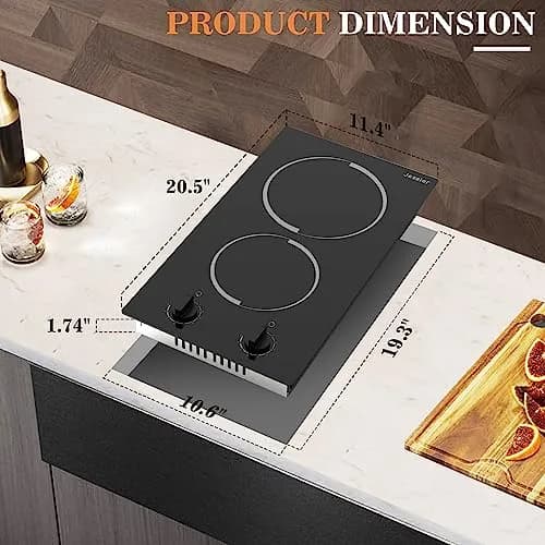Jessier 2 Burner Electric Cooktop 220V Compatible 3000W | Tempered Glass Countertop or Built-in thumbnail 8