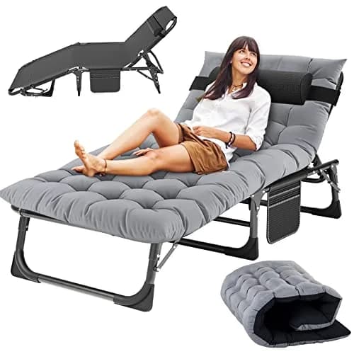 Slsy Folding Camping Cot for Adults, Adjustable Camping Bed with Pad | 5-Position Reclining Support, Heavy-Duty Steel Frame, Portable & Multipurpose thumbnail 1