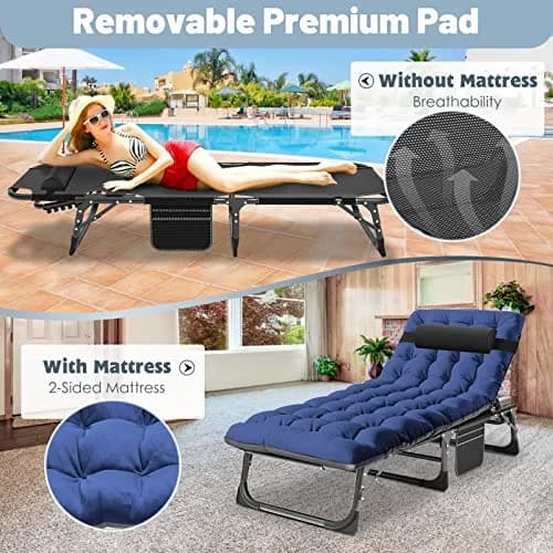 Slsy Folding Camping Cot for Adults, Adjustable Camping Bed with Pad | 5-Position Reclining Support, Heavy-Duty Steel Frame, Portable & Multipurpose thumbnail 5