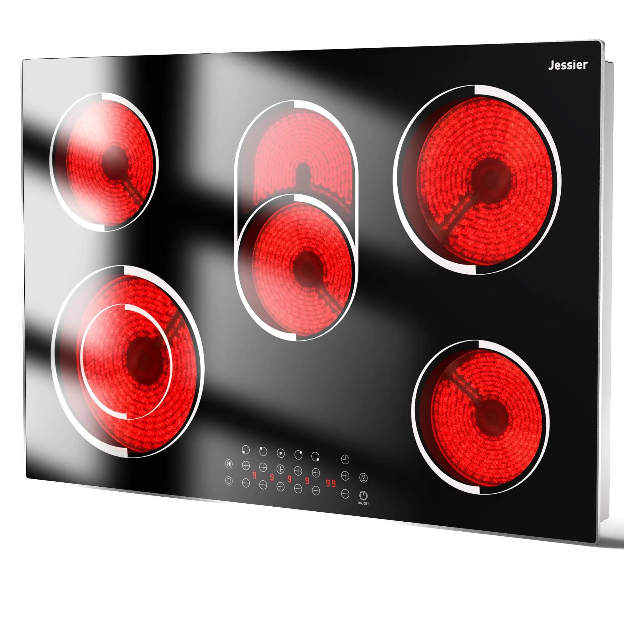Jessier 30 Inch 8400W 5-Burner Electric Cooktop with Dual Ring & Timer | Built-in Ceramic Stovetop (29.13"x19.3" Cutout) - main product image