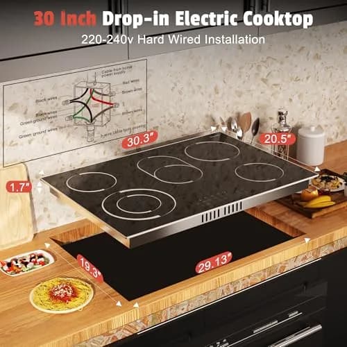 Jessier 30 Inch 8400W 5-Burner Electric Cooktop with Dual Ring & Timer | Built-in Ceramic Stovetop (29.13"x19.3" Cutout) thumbnail 6